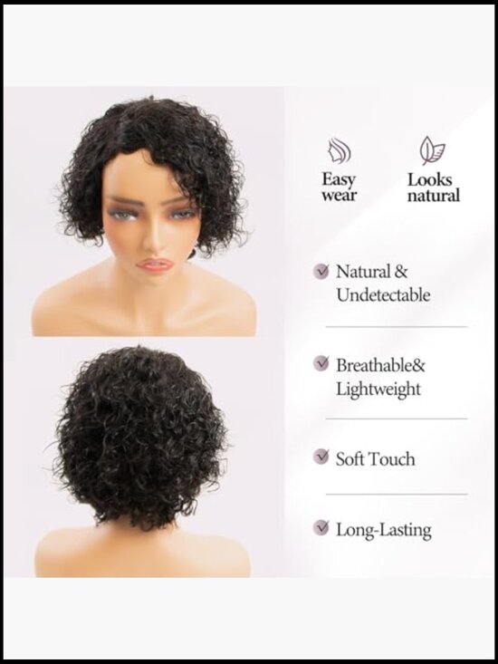 Pixie Cut Wig 100% Human Hair Short Bob Layered Bangs Glueless Breathable main image 4